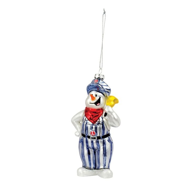 9-22023 Holiday Memories by Lionel Silver Bells Blown Glass Snow Man Ornament